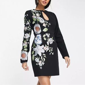 ASOS Keyhole Black Dress with Floral Embroidery